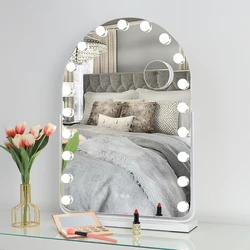 Arched Makeup Mirrors Cosmetics Beauty Mirror with Lights Touch Screen Dimming Tabletop Plug in 360 Rotation with 10x Magnifying