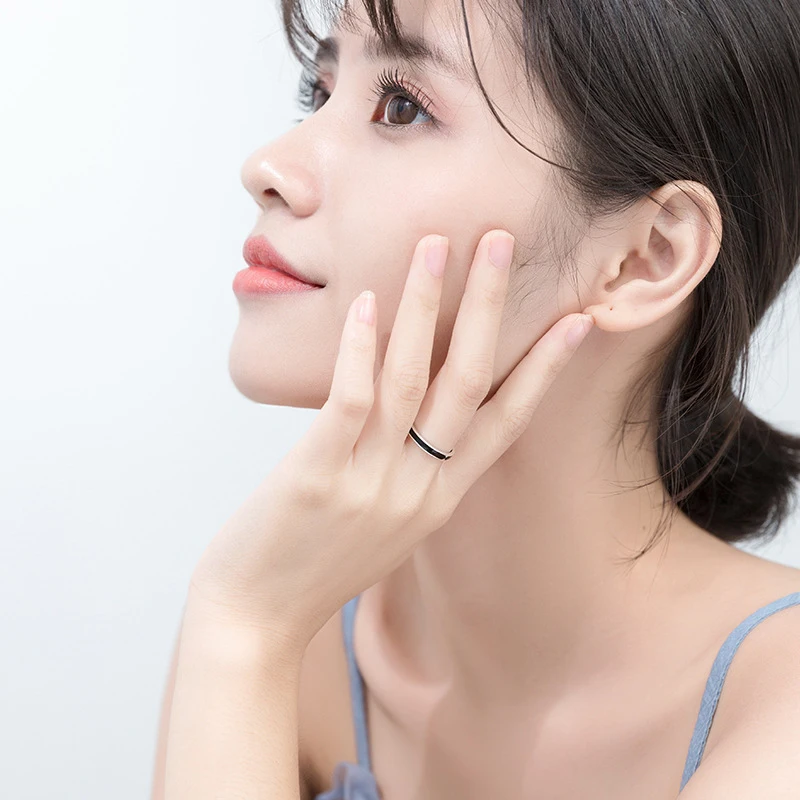 Modian Fashion Simple Black Ring for Women Genuine 925 Sterling Silver Open Adjustable Finger Ring Korea Style Fine Jewelry Gift