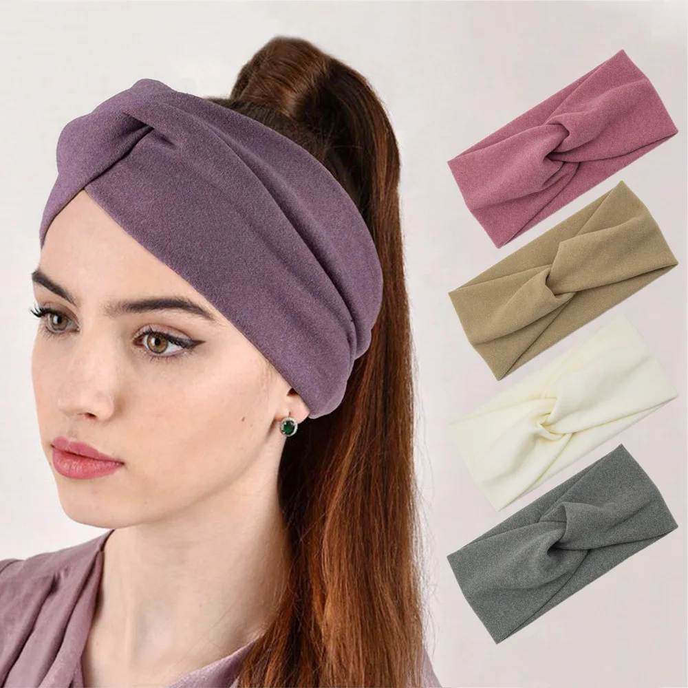 

Women Elegant Solid Cross Woolen Elastic Headband Thickened Outdoor Casual Warm Hairbands Turban Bandana Fashion Hair Accessorie