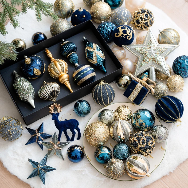 6/8cm 16/20pcs Blue Christmas Ball Ornaments Lighjt Luxury Christmas Tree Party Decoration New Christmas Spheres Pendant Set