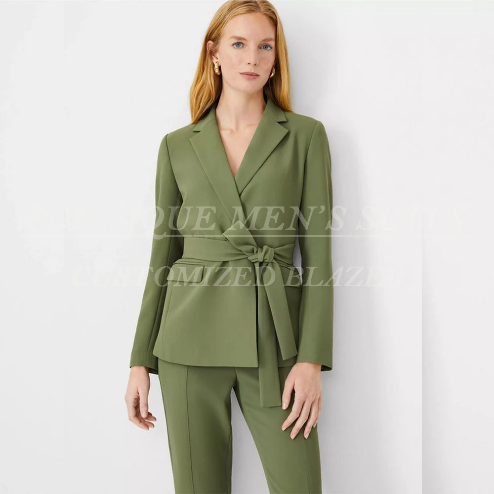 

Elegant Solid Color Women' Suits Formal Single Breasted Notch Lapel Belt 2 Piece Jacket Pants Outfits Office Lady Clothing 2025