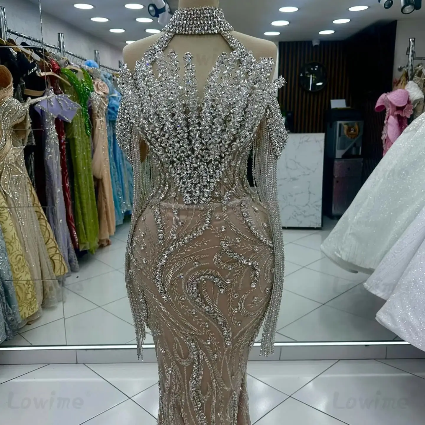 

Изысканное вечернее платье-русалка с кристаллами и бахромой, открытыми плечами, цвета глубокого шампанского, на заказ, в арабском стиле, для выпускного вечера, элегантное