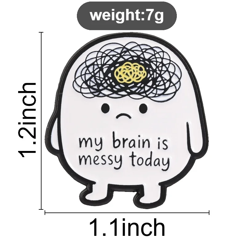 My Brain Is Messy Today Enamel Pin Cute Tangled Brain Lines And Sad Tired Stick Figure Brooch Mental Health Badge Jewelry Gifts