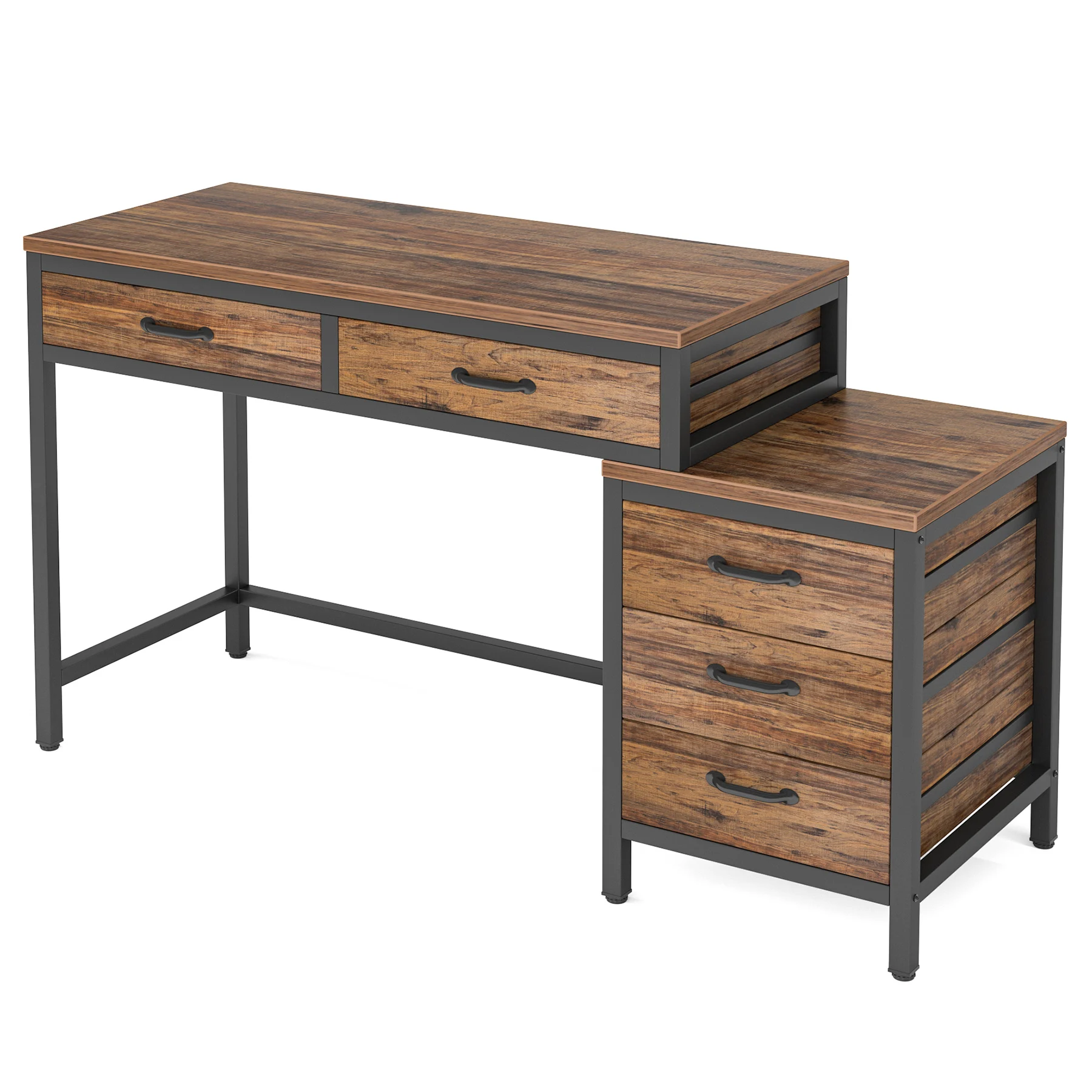 Computer Desk with 3 Drawers, 59-Inch PC Desk with Reversible Drawers, Industrial Study Writing Table Workstation