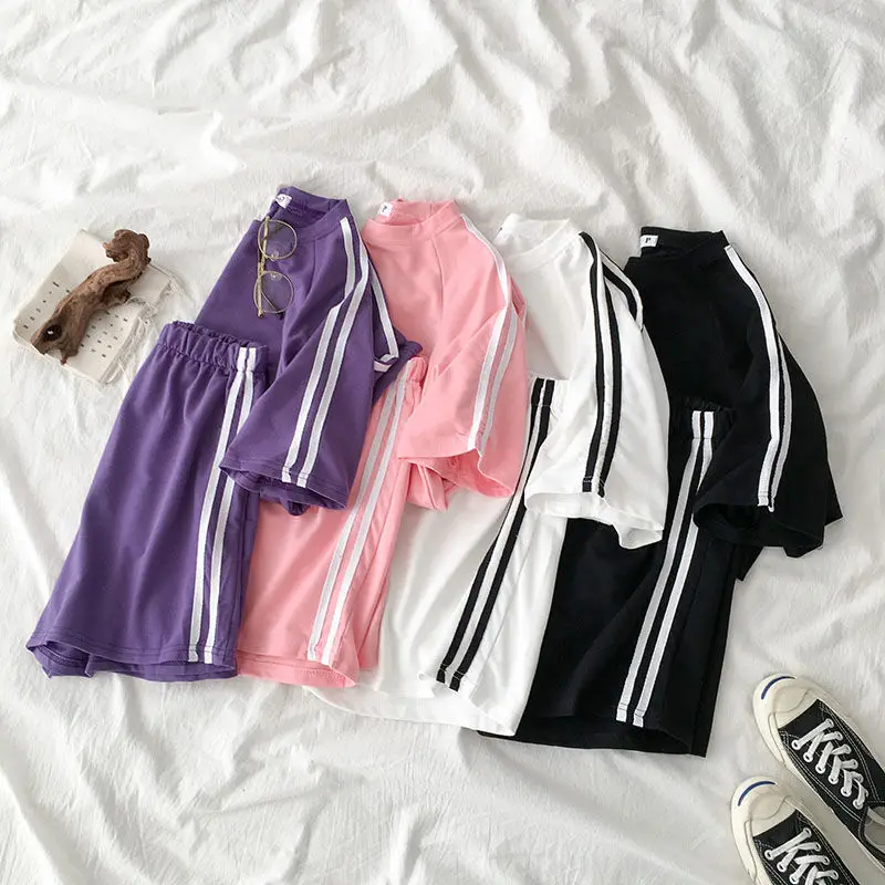 Two-piece Women\'s Sportswear Short-sleeved Shorts Sports Suit Female Girls Loose Running Leisure Suit  Summer 2 Piece Outfit