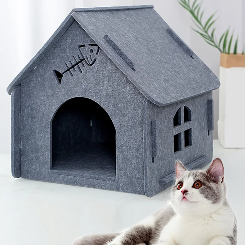 Soft Felt Cat Bed Detachable Washable Cat Hiding Cave Sleeping Pet House Nest for Small Dog Cat Pet Supplies