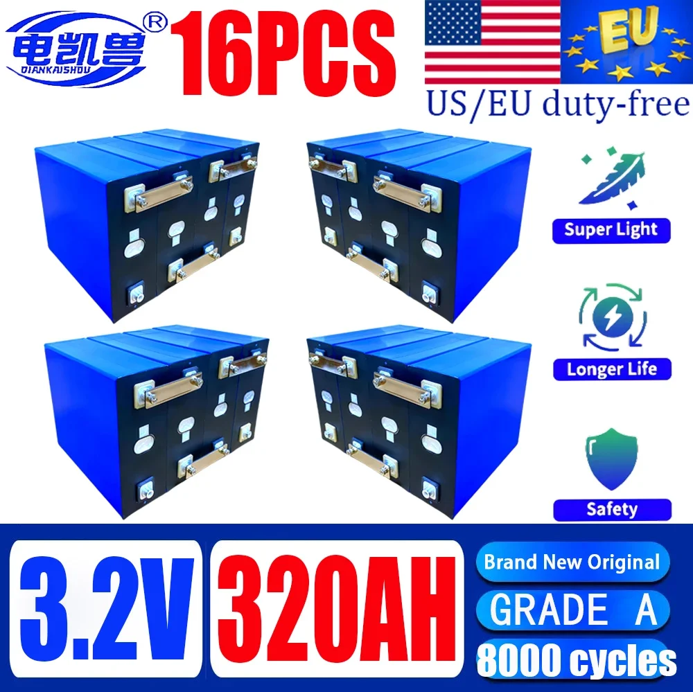 

8000 cycles 3.2V 320ah LiFePo4 battery 48V RV 3C high-power solar storage lithium iron phosphate rechargeable battery tax-free