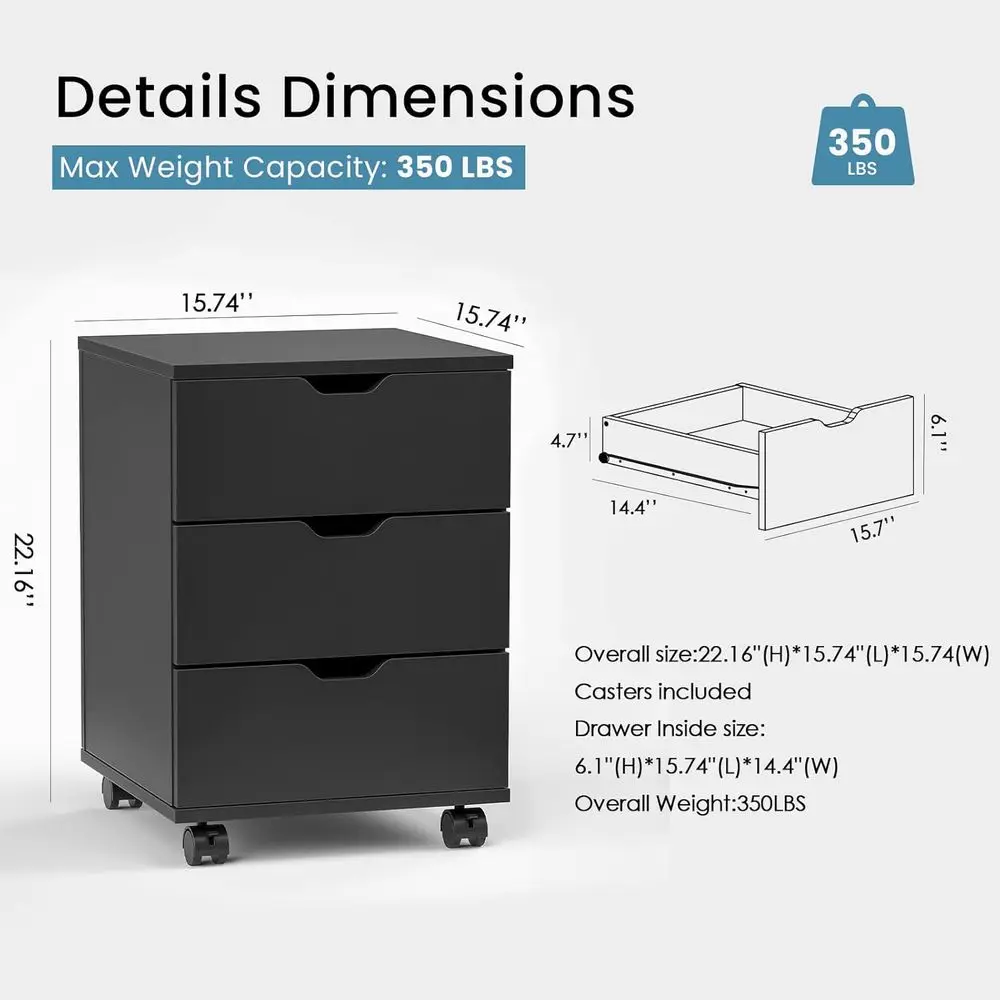 خزانة تخزين خشبية للمكتب المنزلي بثلاثة أدراج مع قفص مكتب باللون الأسود