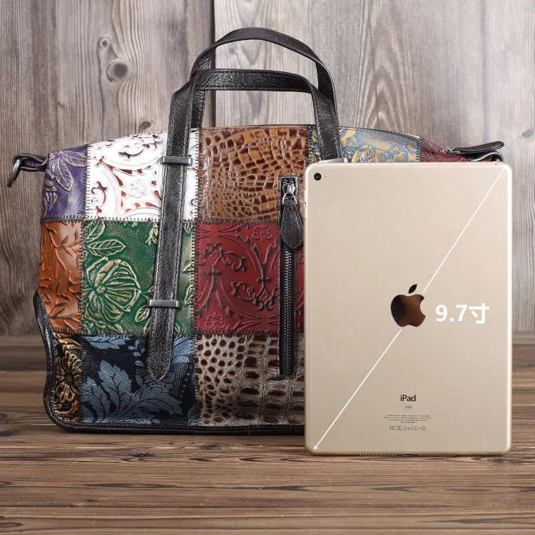 Edgy Color-Blocked Leather Travel Tote, Top-Grain Cowhide Convertible Shoulder & Crossbody Bag for Women