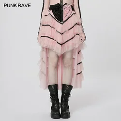 PUNK RAVE Gonna da ragazza carina e cool da donna Leggera multistrato a maglia fine con giunture in pizzo pesca ricamata gonne lunghe da donna 2 colori