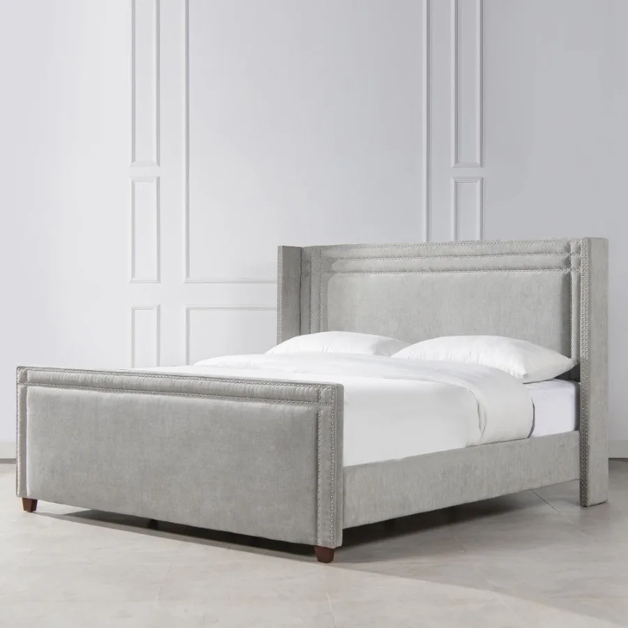 Elle Wingback Upholstered King Bed Silver Grey Polyester
