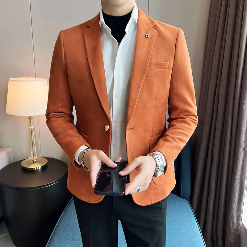 2023 Fashion New Men\'s Leisure Deerskin Casual Boutique Business Slim Solid Color Single Button Suit Blazers Jacket Coat