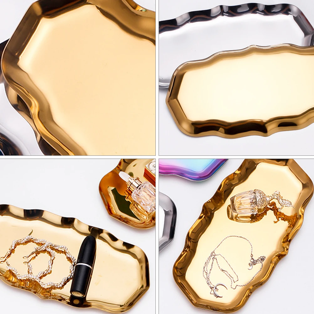

Stainless Steel Tray Jewelry Dish Ring Plate 430 Material Durable Creative Design Hold Earrings Necklace Bracelets Rings Home