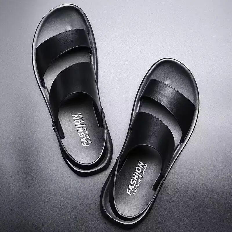 

Genuine Leather Men's Sandals Summer Slippers Two-Way Anti-Slip Casual Beach Sandals Trendy Breathable Slip-On Flats