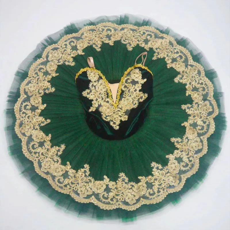 Robe Tutu de Ballet professionnelle vert foncé pour filles, vêtements de spectacle pour enfants et adultes, Costumes de ballerine pour femmes