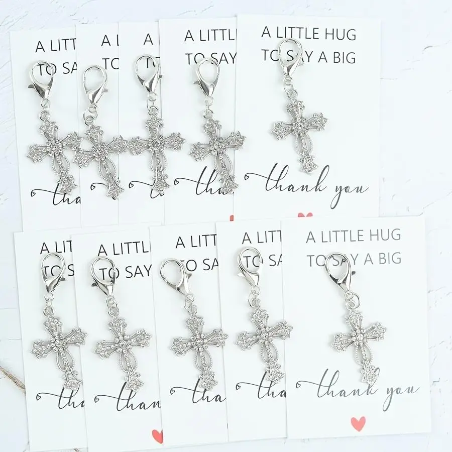 1/5/10/20/50/100pcs Gift for Her/Him s Golden/Silvery Cross Keychain Pendants, with Thank You Cards, Very Suitable As Thank You