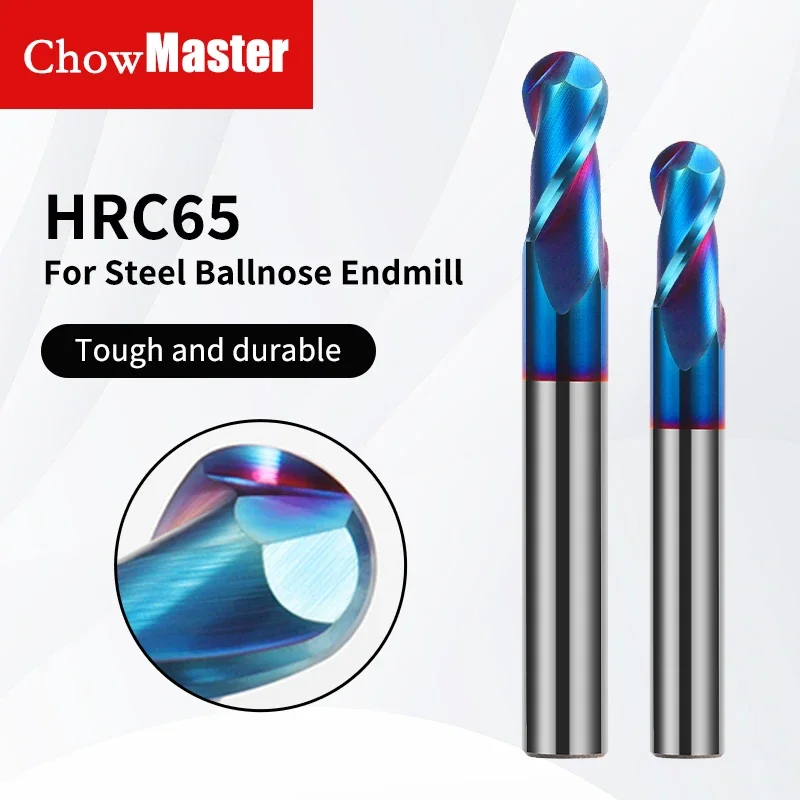 Chowmaster R0.5-R10 Ball Nose End Mill HRC65 2 Flutes Blue Coating Super Hard Carbide Milling Cutter CNC Tools