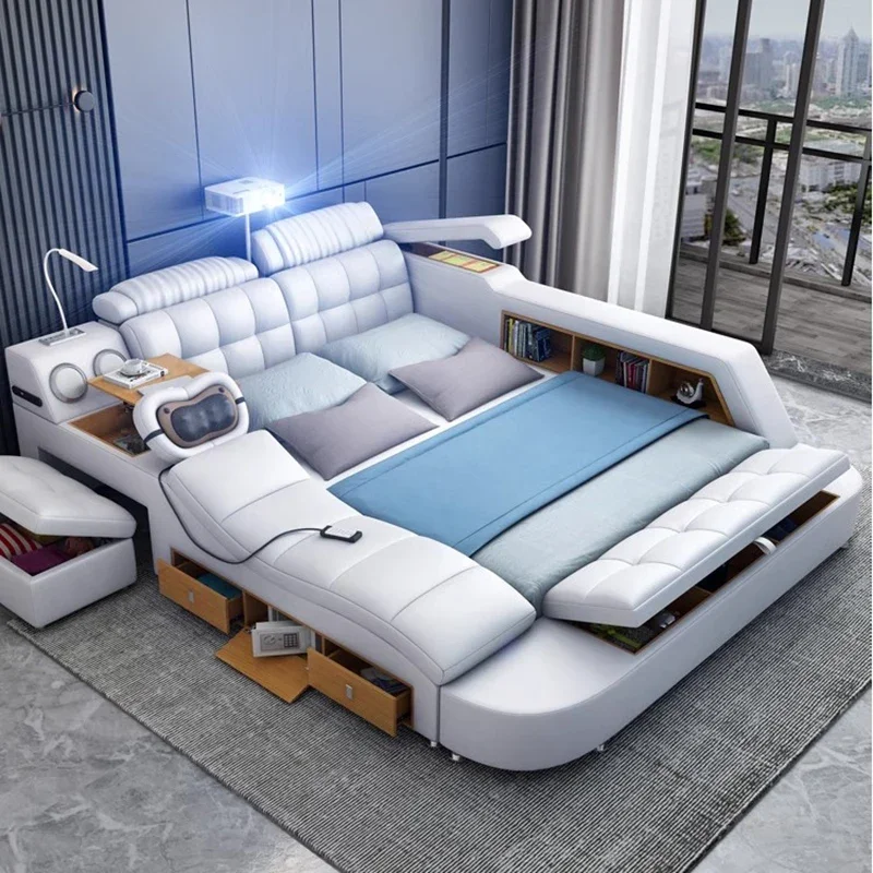 Tatami Master Frame Bed Storage Simple White Electric Smart Bed Modern Massage Cama Inteligente Multifuncional Bedroom Furniture