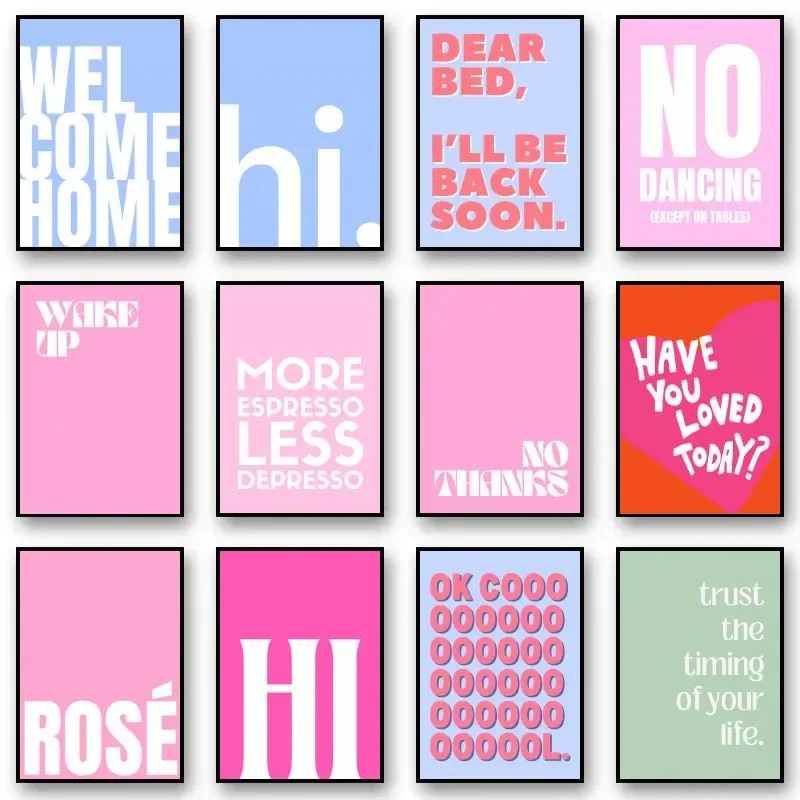 (2D Canvas painting) Pink Inspirational Word Quote Posters Prints Canvas Painting Abstract Aesthetic Wall Art Nordic Wall Art