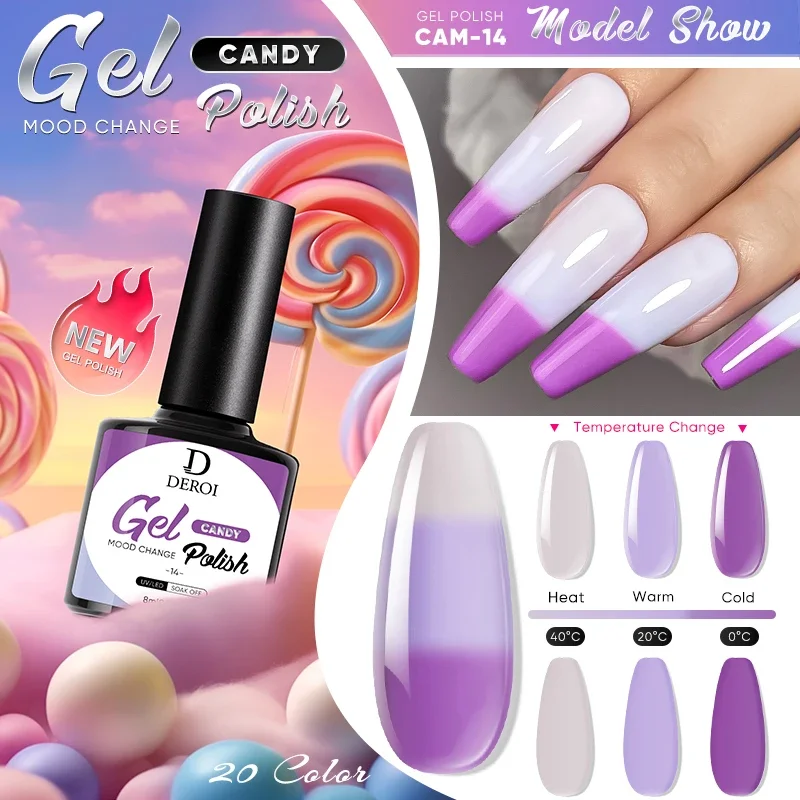 DEROI Gradient Nail Gel Polish Nail Art Thermal Gel Nail Polish Nude Varnish Manicure Temperature Color Changing Semi Permanent