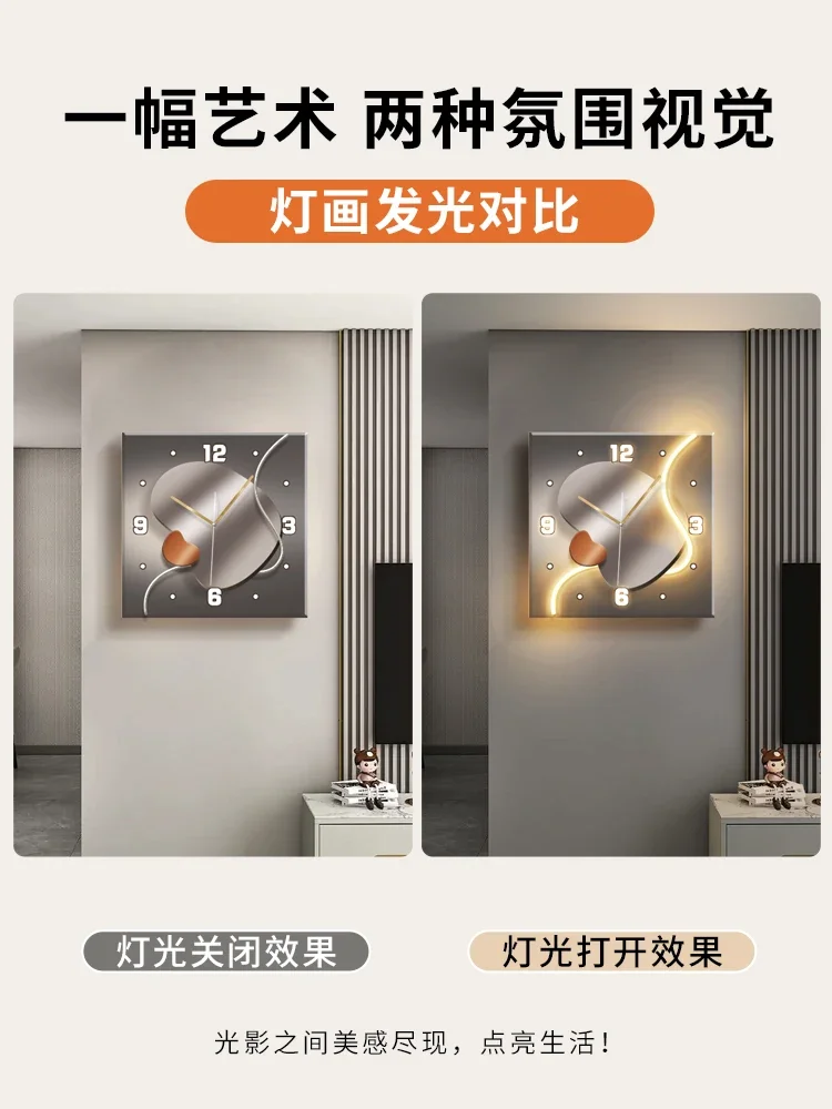 Stone to run wall clock living room modern light luxury decoration clock hanging wall light high-end sense restaurant clock