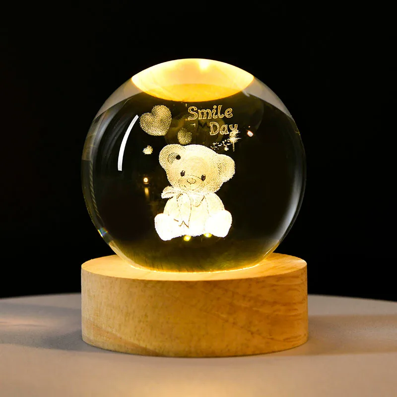 2025 New 3D Crystal Ball LED Night Light Heartfelt Gift For Couples Friends Bedside Table Decor Glowing Luminous Creative Design