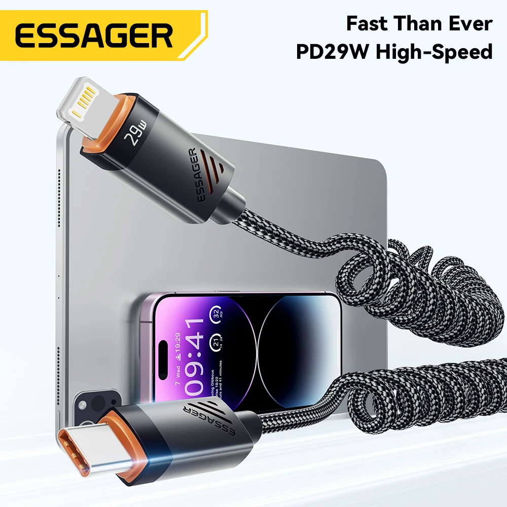 Essager PD 29W Type C To Lighting Fast Charger Cable For Apple  iphone 14 13 12 11 Pro Max Plus XR Spring Charing Cable