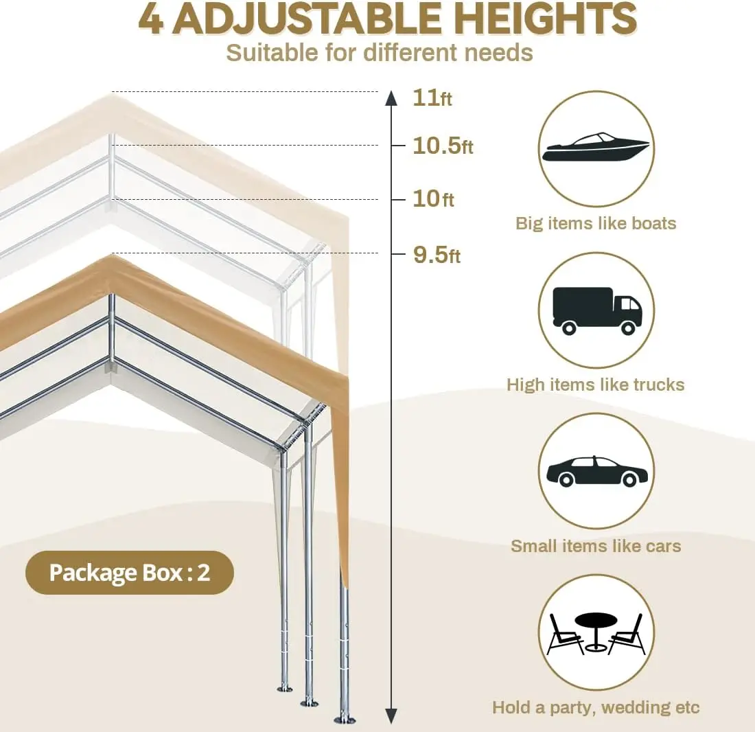 Advance Outdoor 10X20 Ft Steel Carport With Adjustable Height From 9.5 To 11 Ft, Heavy Duty Car Canopy Garage Party Tent Boat