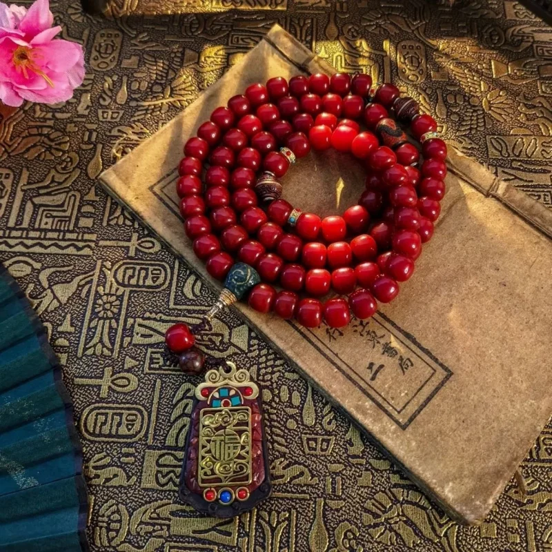 Reprocessed yellow Bodhi root 108 , jade-like abacus beads 108 pieces, fortune-attracting and treasure-bringing neckla