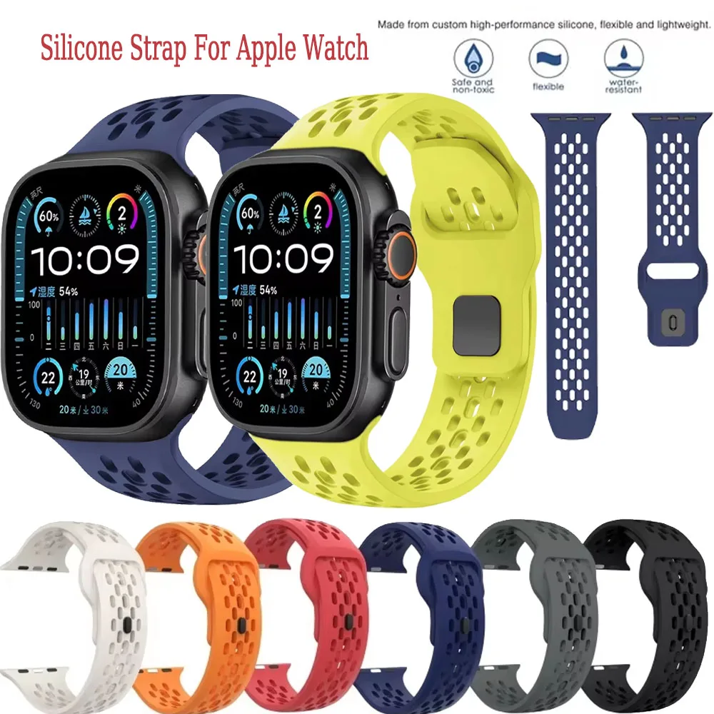 حزام سيليكون ناعم لساعة أبل 10 46 ملم 42 ملم Ultra 2/1 49 ملم سوار مريح لساعة iwatch 9 8 7 6 5 SE 45 ملم 41 ملم 44 ملم