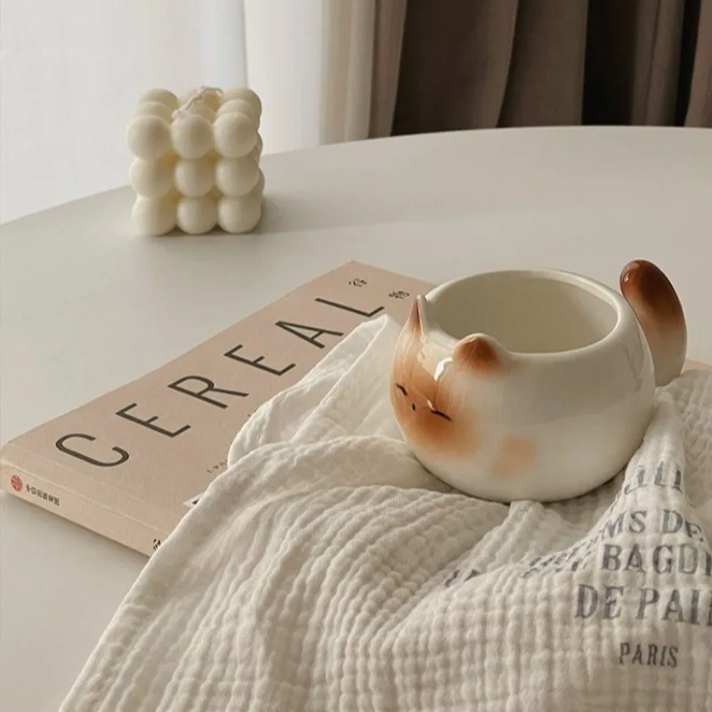 Creative Korean Ceramic Cartoon Cat Cup Fat Cat Shape Porcelain Teacup Animal Mug Household Drinkware Children's Mugs 210ML
