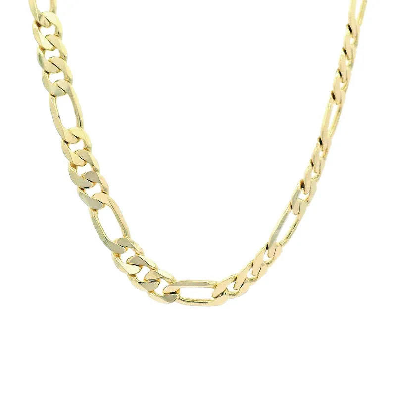 XP Jewelry --( 55 cm x 6 mm )  14 k Light Gold Plated Classic NK 3 :1 Chain Necklaces For Men Women Fashion Jewelry