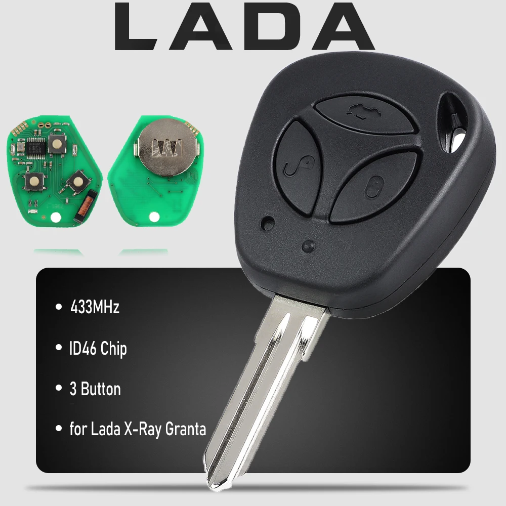 KEYECU 433MHz ID46 Chip 3 Button Fob Remote Car Key for Lada X-Ray Granta Priora Vesta XRay Sedan Sport Kalina