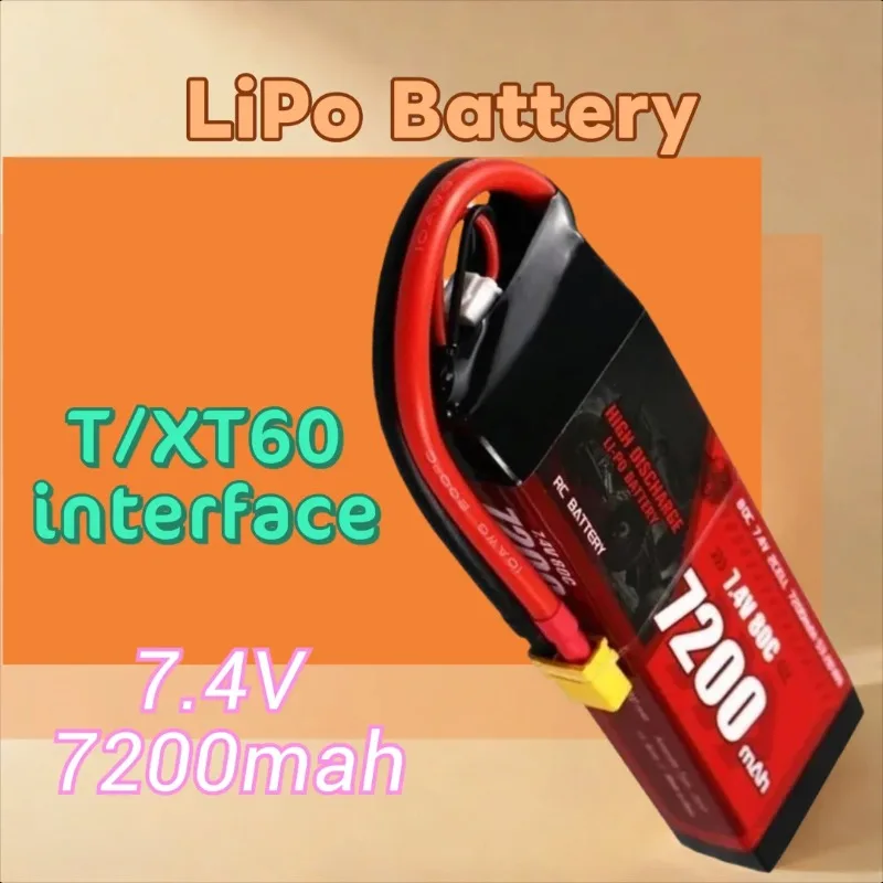 

T/XT60 7.4V 7200mah 80C 2S LiPo Battery for RC Quadcopter Helicopter Cars Boats Drones Rechargeable Battery