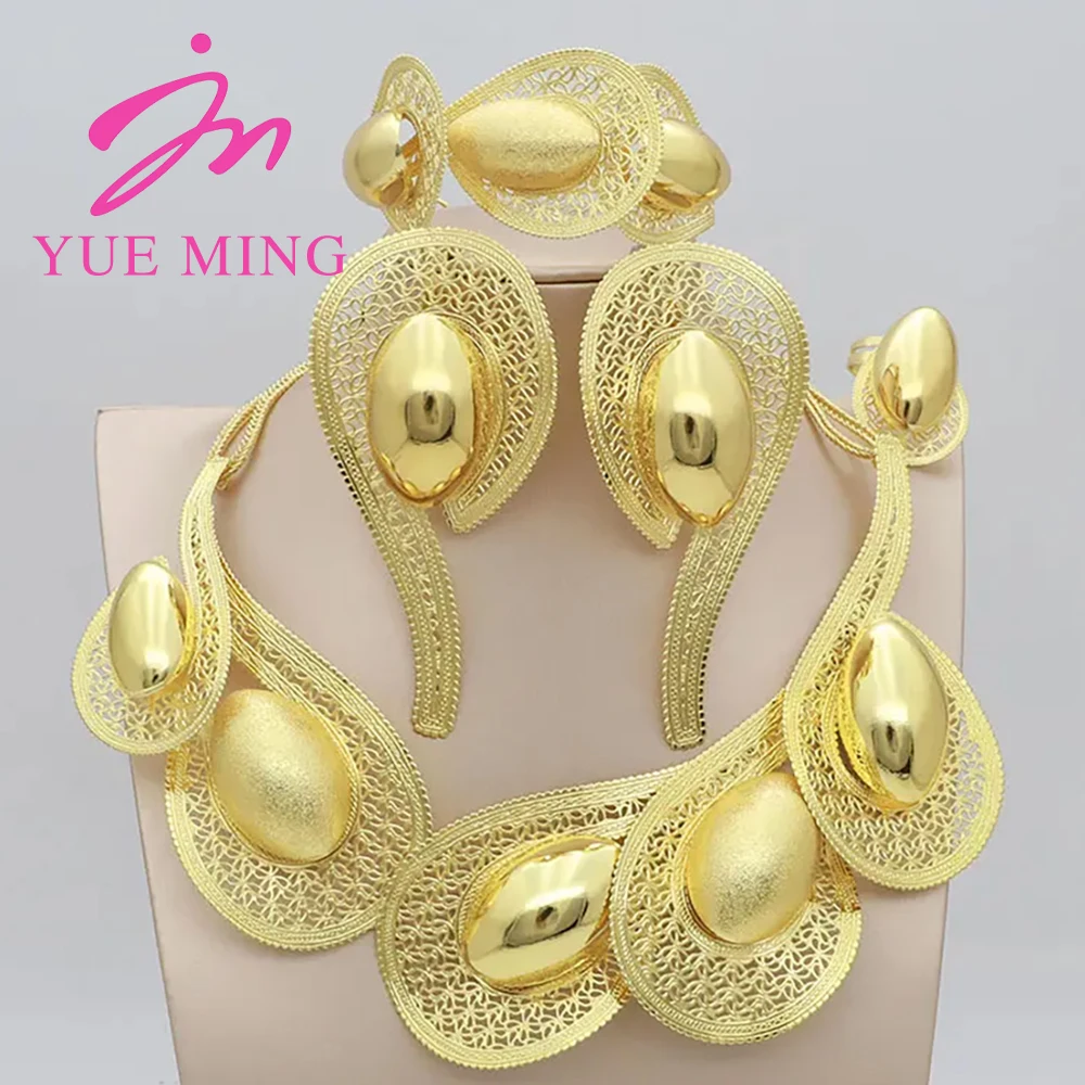 Jewelry Sets Women Italian Brazilian Gold Plated Luxury Wedding Necklace Earrings Bracelet Set Gold Colors Party Jewellery Gifts