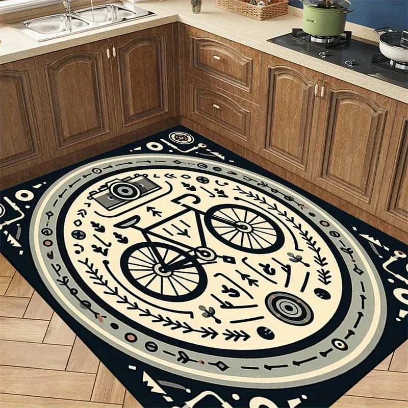 Bicycle Art Print Doormat Non-Slip Entryway Rug Durable Washable Floor Mat for Living Room and Study