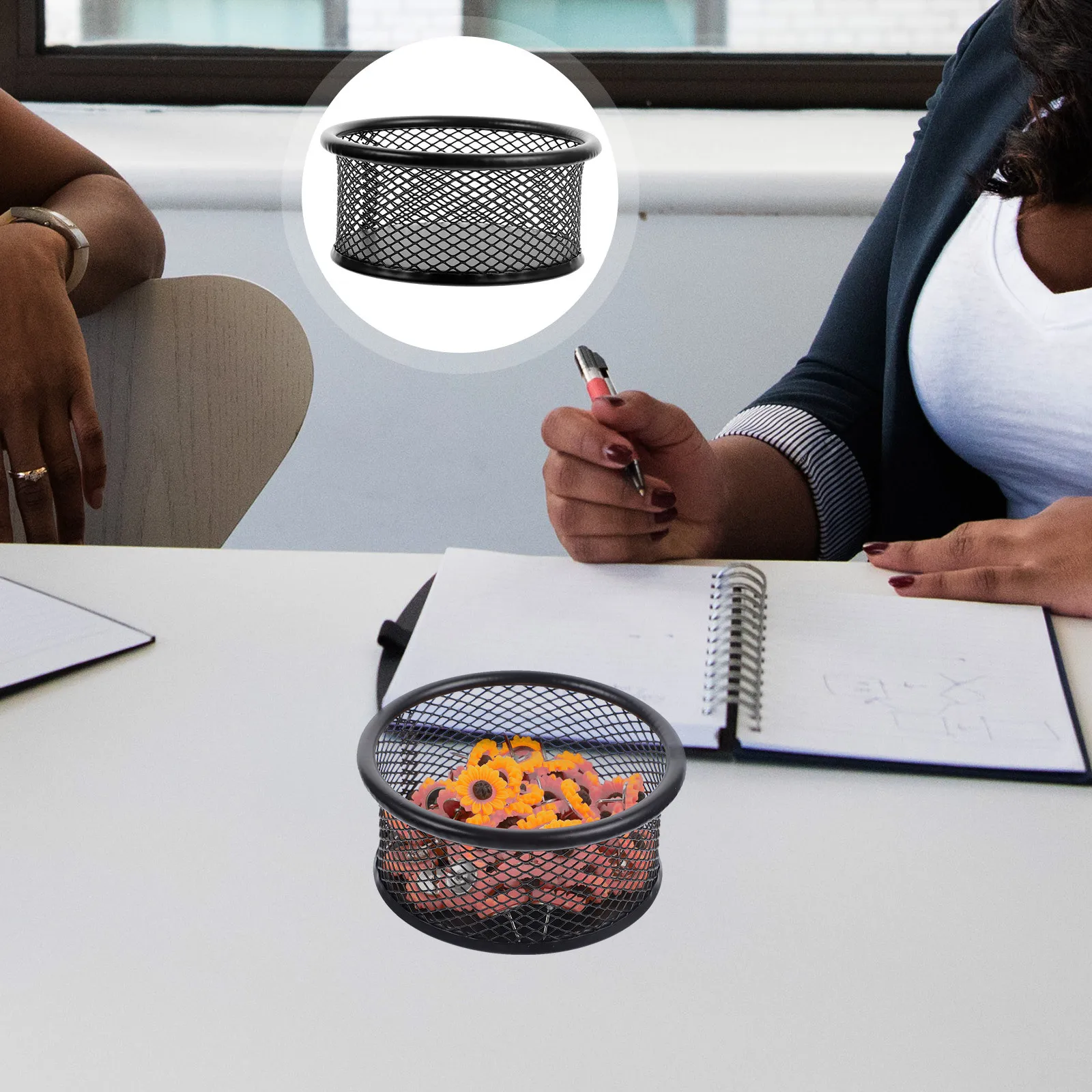 12pcs Mesh Paper Clip Holder Iron Desktop Organizer For Office School Binder Clips Eraser Screws Storage Container, Desk Mesh