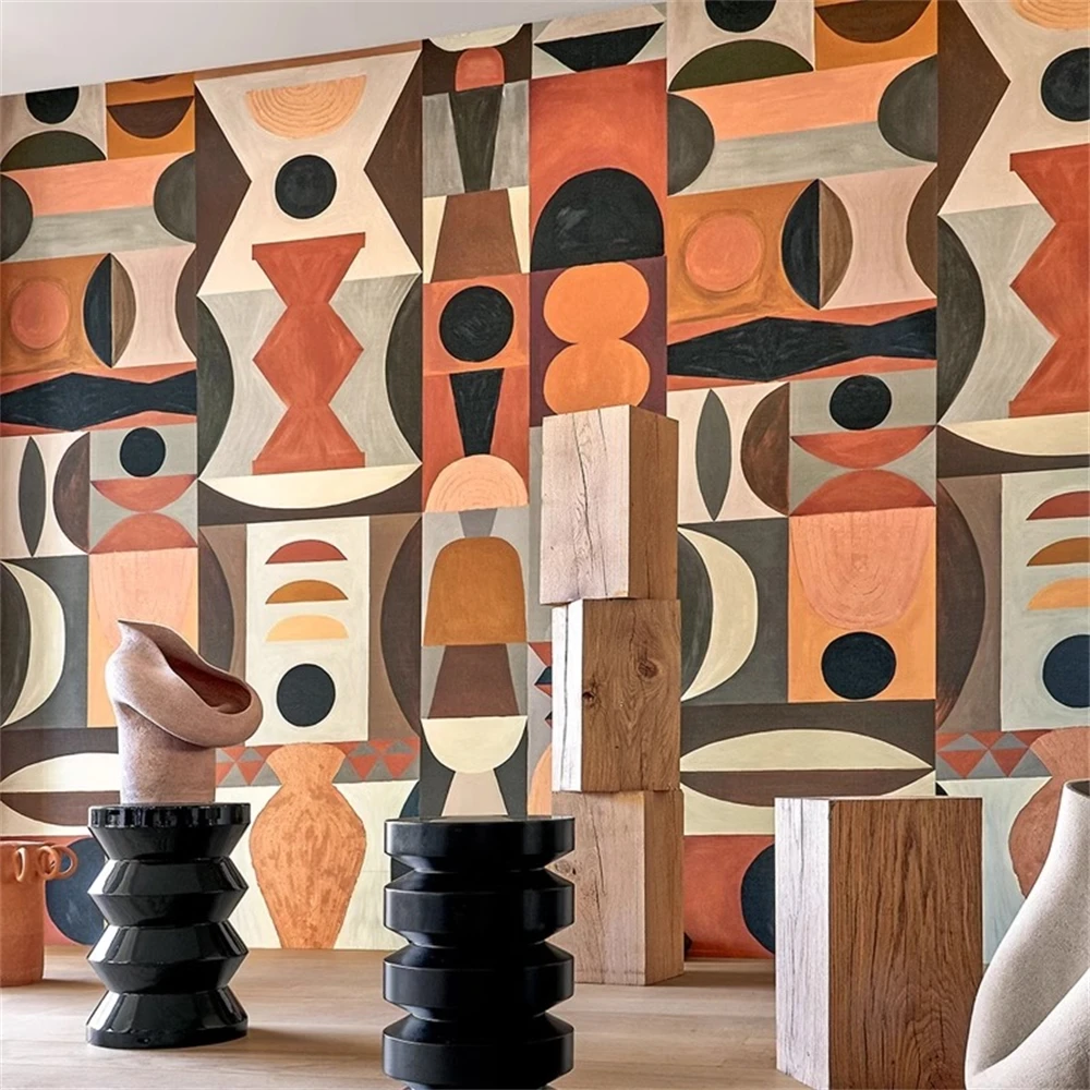 custom wallpapers for living room TV background retro geometric wallpaper sofa Home Decoration mural wall covering Wall stickers