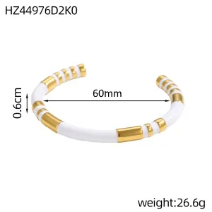 Vintage Bambus Emaille wasserdicht C-förmige Emaille Handarmband Damen Edelstahl vergoldet High Touch Armband – Detail 11