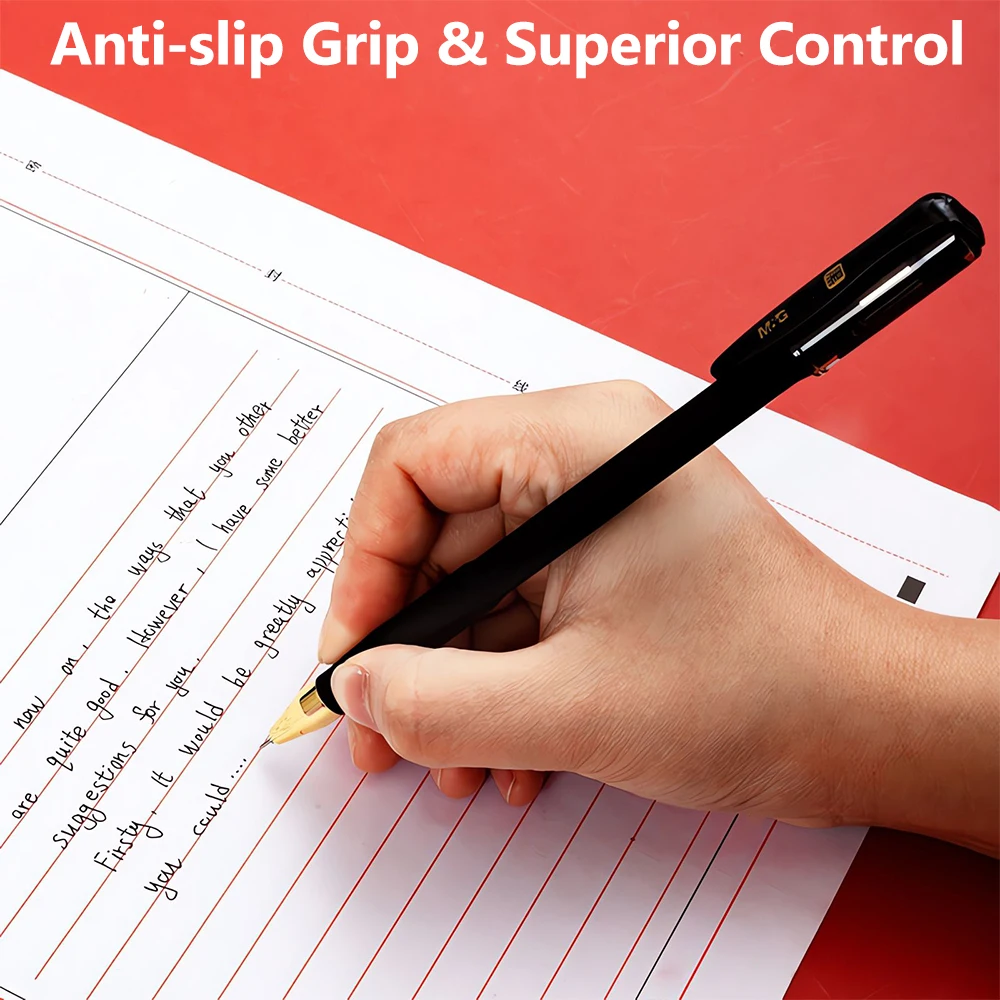 M & G 12 قطعة هلام القلم 0.5 مللي متر أسود كامل حقنة امتحان قلم توقيع غطاء درج طالب القلم الامتحان النهائي متوسط المدى #4