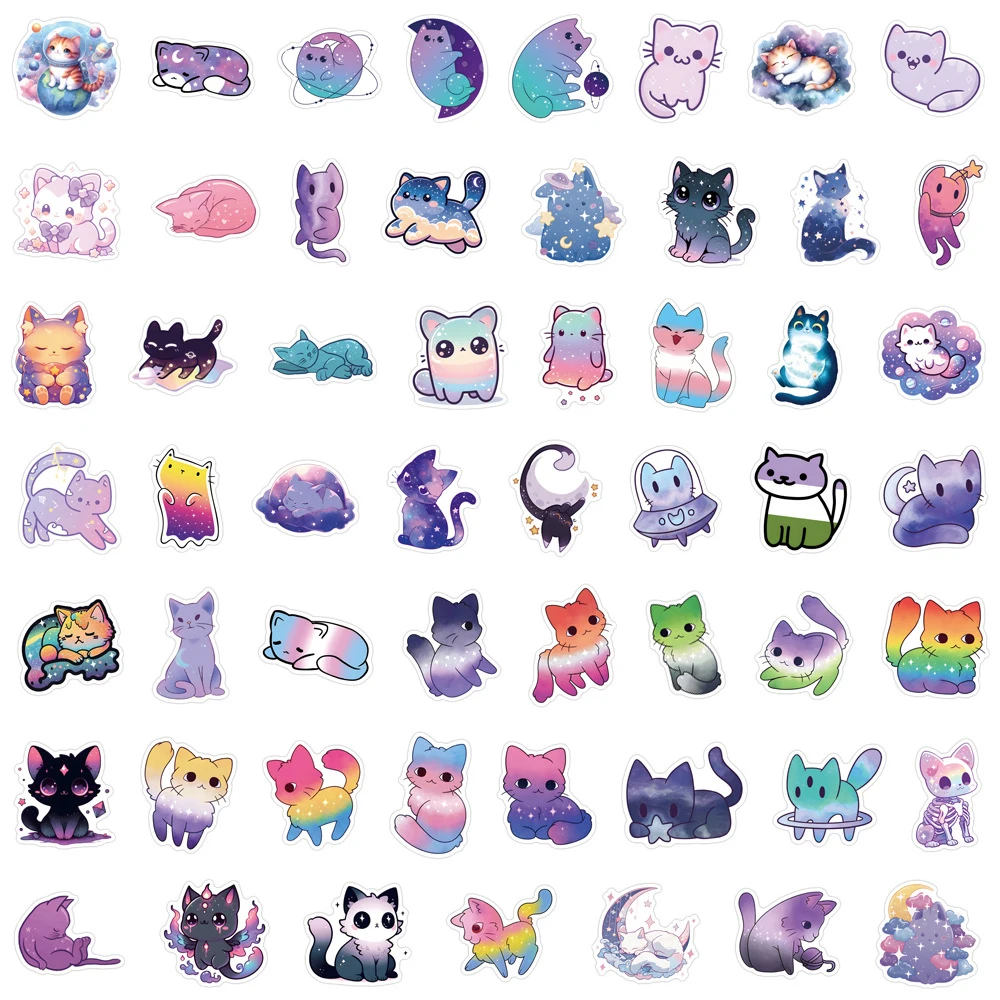 10/30/55 قطعة Kawaii الملونة السماء المرصعة بالنجوم القط ملصقات لطيف الكرتون الإبداعية الشارات DIY بها بنفسك محمول الهاتف الأمتعة الكتابة على الجدران ملصق حزمة #5