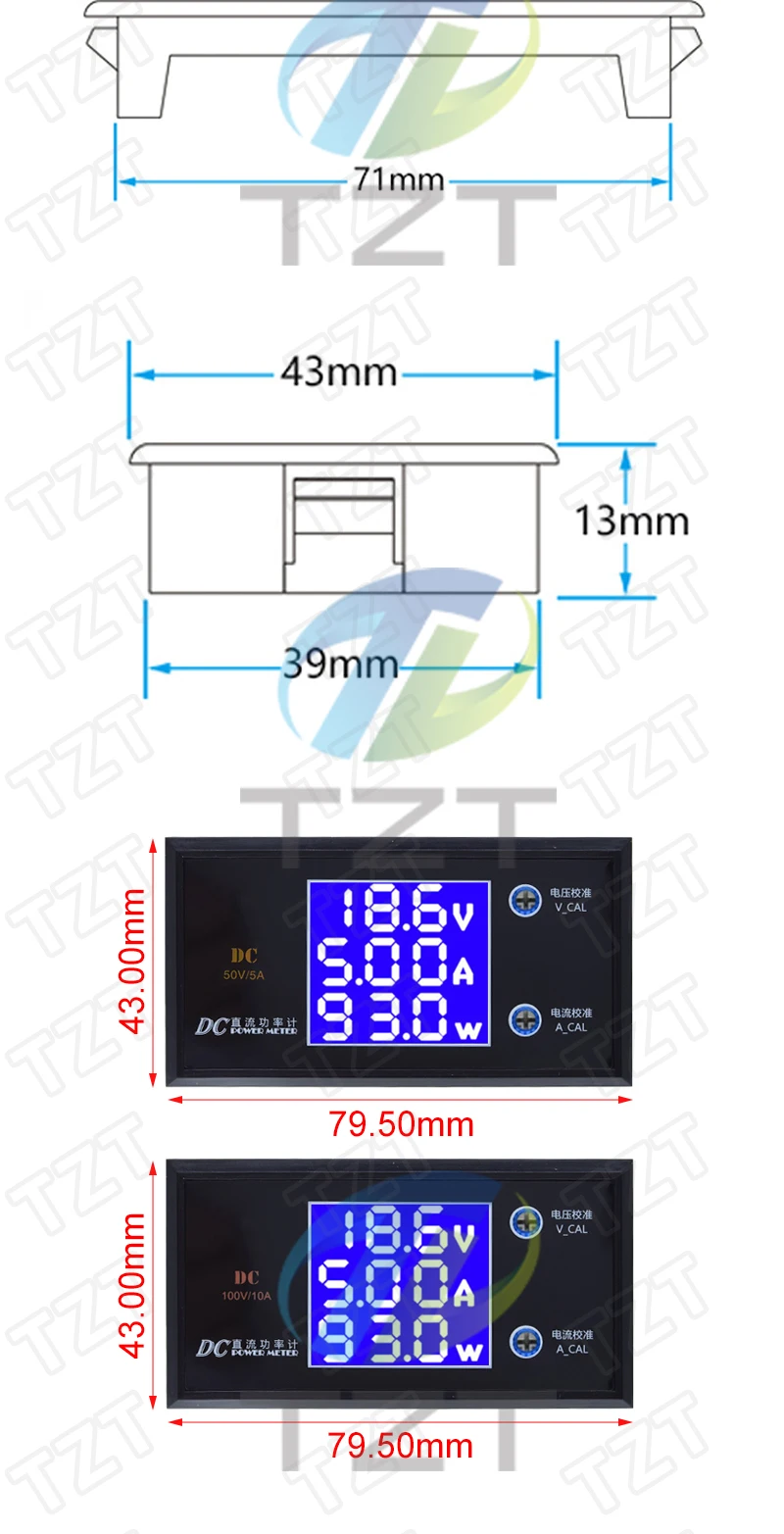 LCD Digital Voltmeter Amperemeter Wattmeter Spannungs-Strom-Leistungsmesser Volt-Detektor Tester Monitor DC 0 bis 100V 10A 1000W – Detail 3