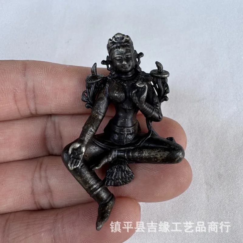 Antique Brass Green Tara Buddha Statue Desktop Ornament Bronze Sculpture Craft Decorative Item Tea Pet Decoration