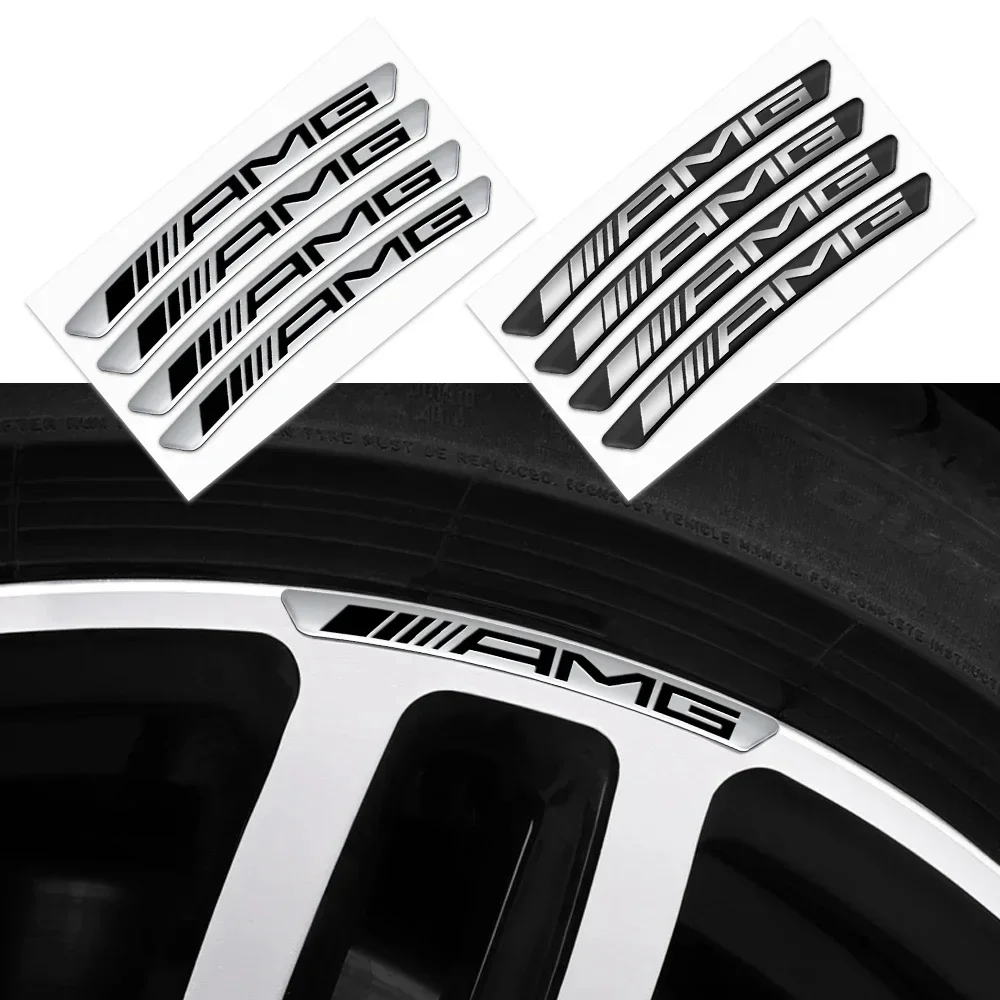 4Pcs Car Styling Wheel Rim Aluminum Sticker For Mercedes benz A B C G Class AMG GLK GLA GLB W213 W251 W177 Wheel Hub Decals