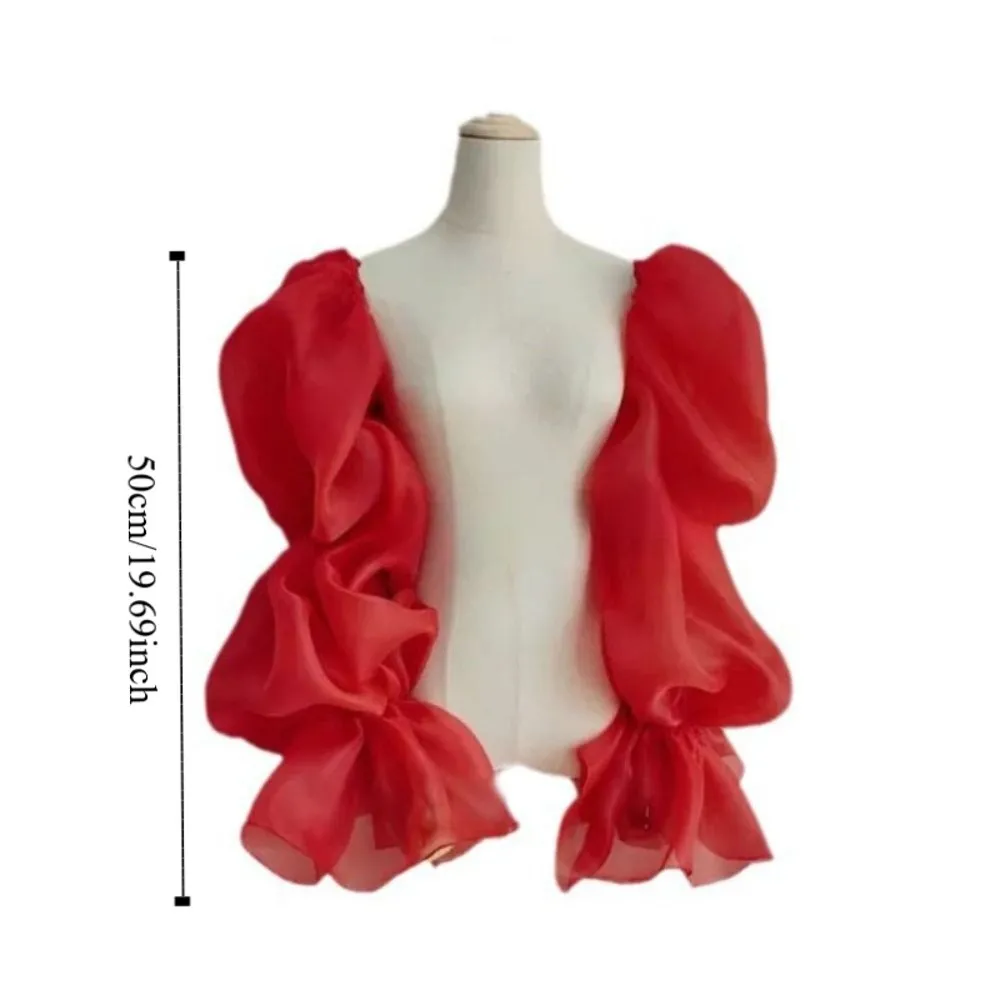 Elegant Puff Wedding Arm Sleeves Evening Dress Decor Bowknot Bride Detachable Sleeves Sweet Ruffles Sheer Cover Sleeves