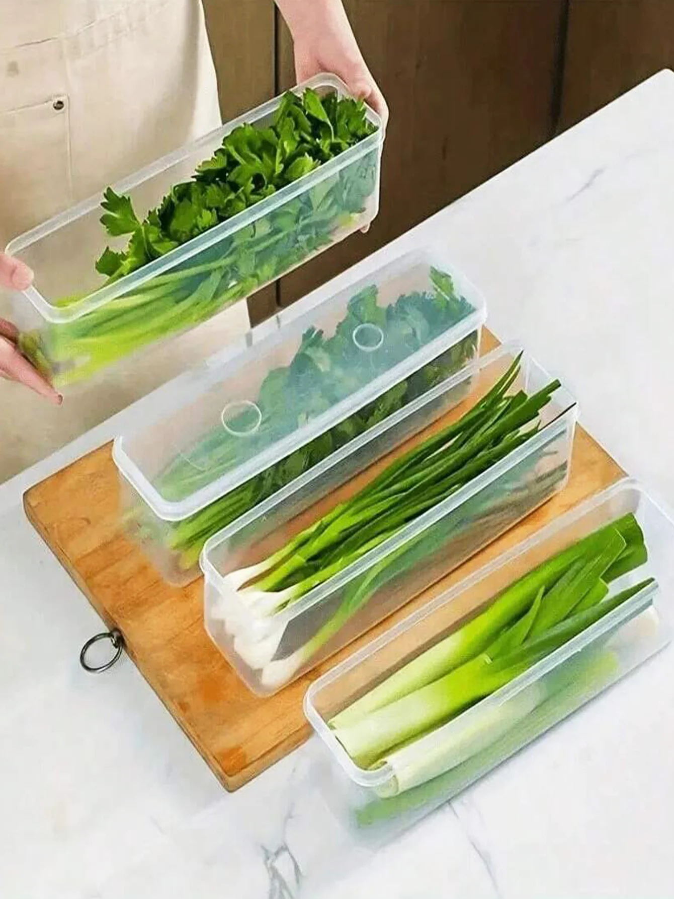 1 Caja de Almacenamiento para Cilantro/Cebolleta, Caja para Conservar Frescura en el Refrigerador, Caja para Almacenar Fideos Gruesos/Huevos, Tapa Transparente, Ant