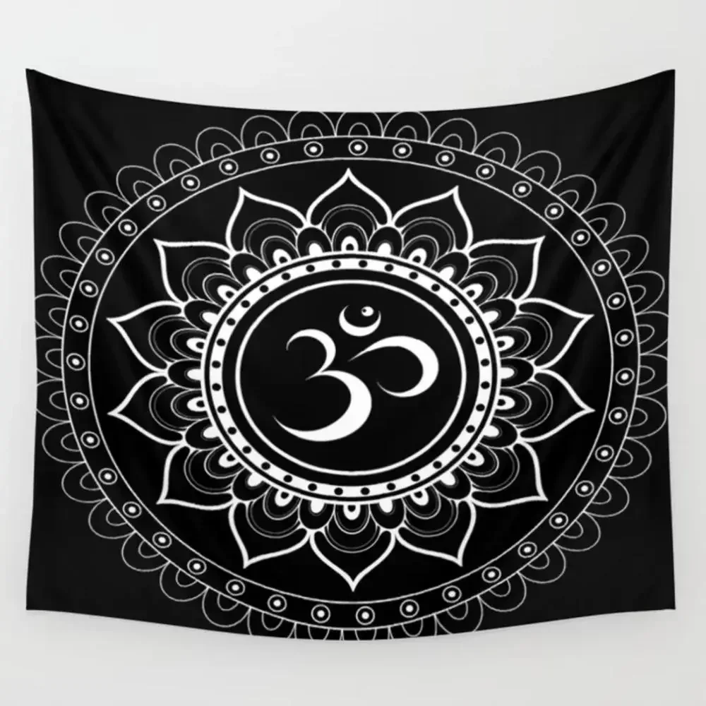 

Om Mandala Black White Tapestries Wall Hanging Decor Bedspread Coverlet Bedding Throw Sheet Towel Table Cloth Comfort Tapestry