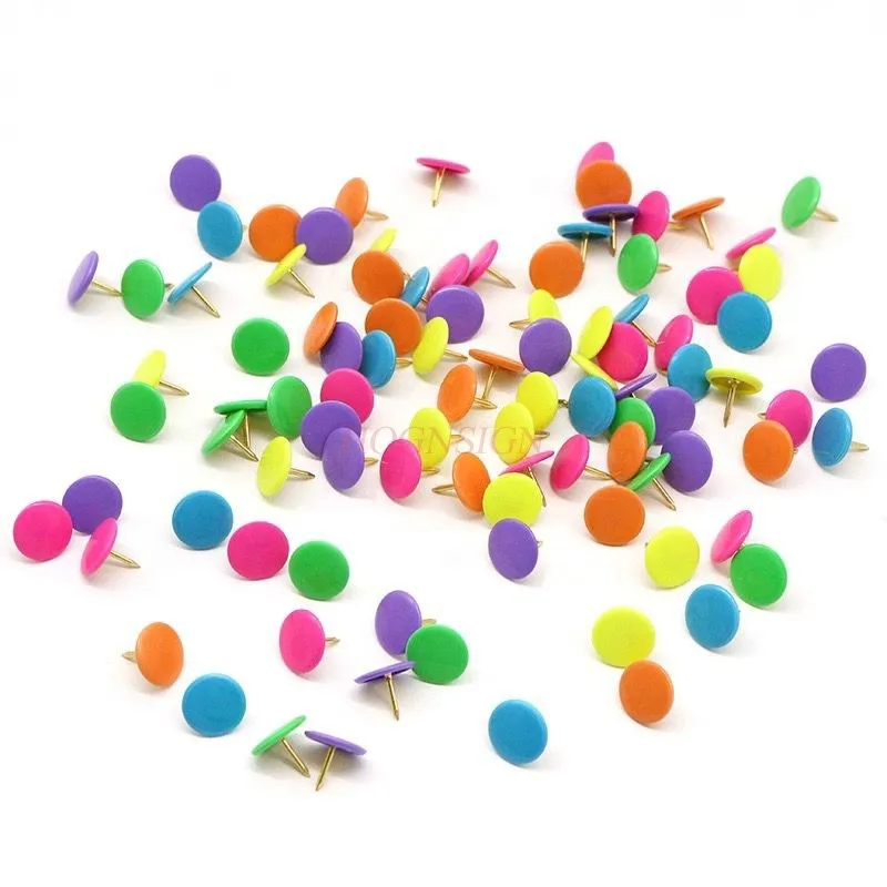 100pcs Color push pin wrapped plastic flat head ball nail I-shaped nail big head nail cork felt board press nail