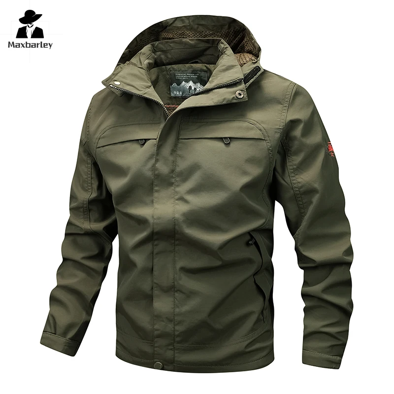 

Fashion Men's Windbreaker Jacket Outdoor Hiking Hunting Mesh Lined Breathable Jackets Male Autumn Flying Removable Hooded Coat