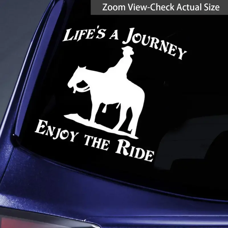 Life\'s A Journey Enjoy The Ride Cowboy Horse Naklejka samochodowa na laptopa Butelka wody Samochód Ciężarówka SUV Motocykl Pojazd Farba Okno W